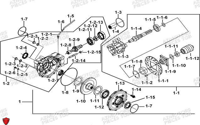 Ensemble Differentiel Arriere AZMOTORS Pieces TGB BLADE 470 SL (No Serie RFCFTGTBD...Type:FTG-HRE)