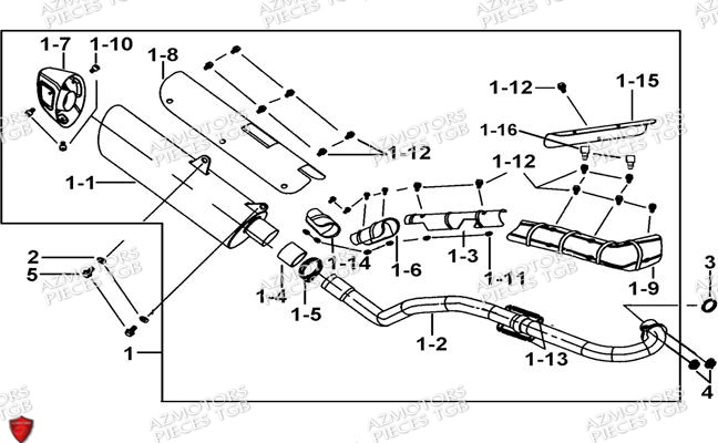 Ensemble Echappement AZMOTORS Pieces TGB BLADE 470 SL (No Serie RFCFTGTBD...Type:FTG-HRE)