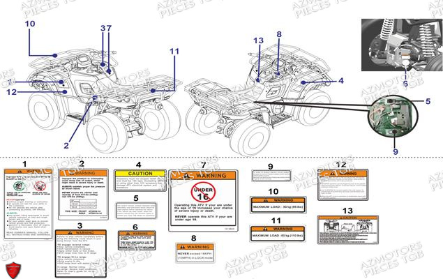 Etiquettes De Securite AZMOTORS Pieces TGB BLADE 470 SL (No Serie RFCFTGTBD...Type:FTG-HRE)
