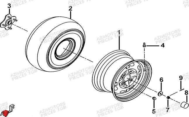 Roues Arriere AZMOTORS Pieces TGB BLADE 470 SL (No Serie RFCFTGTBD...Type:FTG-HRE)