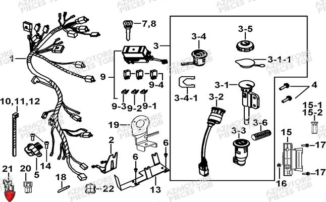 Systeme Electrique 2 AZMOTORS Pieces TGB BLADE 470 SL (No Serie RFCFTGTBD...Type:FTG-HRE)