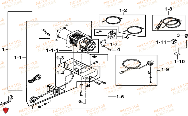 Treuil (modele Tgb Ly) AZMOTORS Pieces TGB BLADE 500 SL 4x4 2016 (No serie RFCFBGFTL.... Type FTG-D)