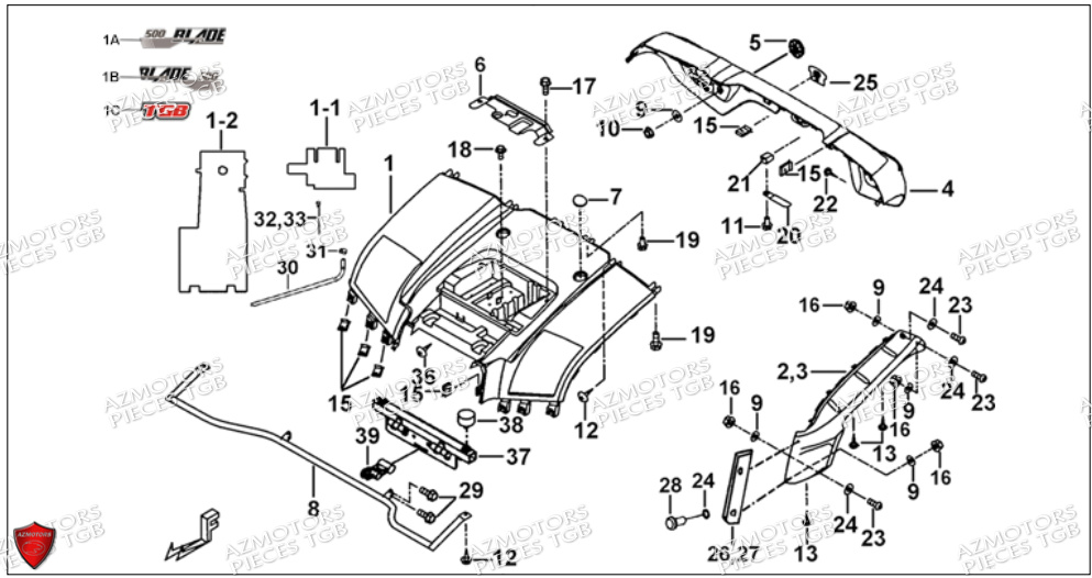 Carrosserie Arriere TGB Pieces TGB BLADE 500 SL CARBU
(No serie RFCFBGFTL.... Type FTG-HD)