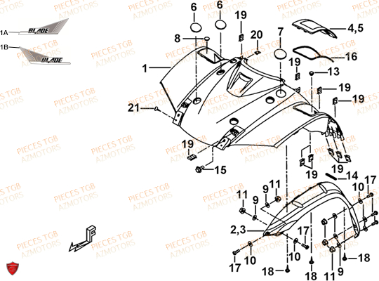 Carrosserie Avant TGB Pieces TGB BLADE 500 SL CARBU
(No serie RFCFBGFTL.... Type FTG-HD)
