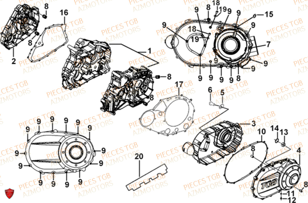 Carter Moteur TGB Pieces TGB BLADE 500 SL CARBU
(No serie RFCFBGFTL.... Type FTG-HD)
