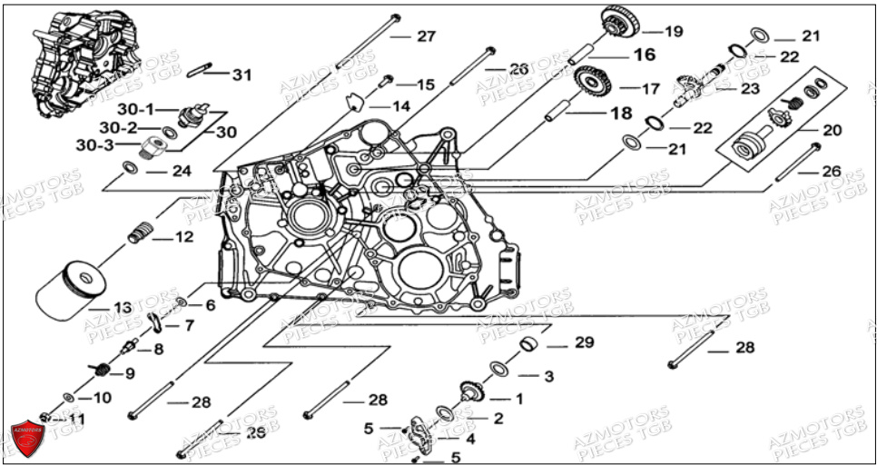 Carter Moteur Gauche 1 TGB Pieces TGB BLADE 500 SL CARBU
(No serie RFCFBGFTL.... Type FTG-HD)