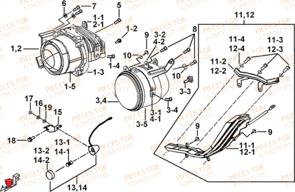 Eclairage Avant TGB Pieces TGB BLADE 500 SL CARBU
(No serie RFCFBGFTL.... Type FTG-HD)