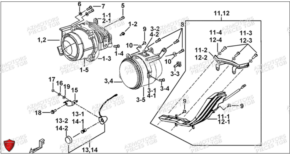 Eclairage Avant AZMOTORS Pieces TGB BLADE 500 SL CARBU
(No serie RFCFBGFTL.... Type FTG-HD)