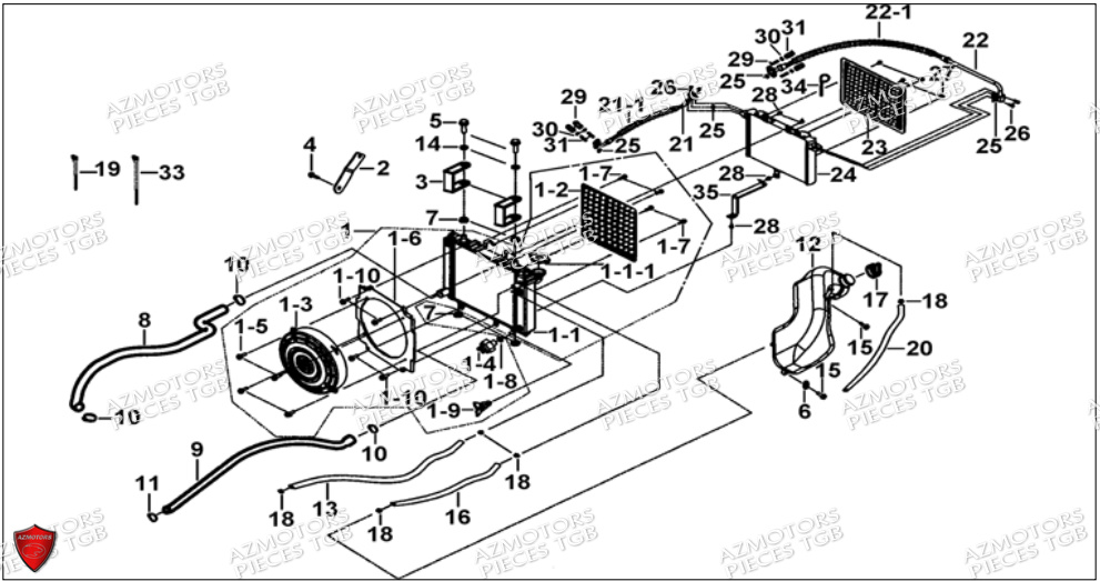 ENSEMBLE REFROIDISSEMENT AZMOTORS BLADE 500 SL CARBU