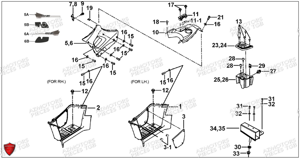 Marche Pied AZMOTORS Pieces TGB BLADE 500 SL CARBU
(No serie RFCFBGFTL.... Type FTG-HD)