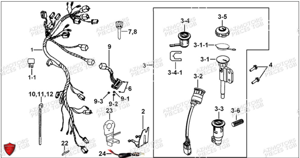 Systeme Electrique 2 AZMOTORS Pieces TGB BLADE 500 SL CARBU
(No serie RFCFBGFTL.... Type FTG-HD)