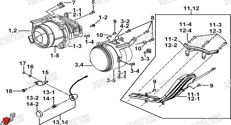 Eclairage Avant AZMOTORS Pieces TGB BLADE 500 SL EFI (No Serie RFCFTGTBB...Type: FTG-HDE)