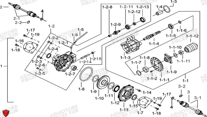 Ensemble Differentiel Arriere AZMOTORS Pieces TGB BLADE 500 SL EFI (No Serie RFCFTGTBB...Type: FTG-HDE)