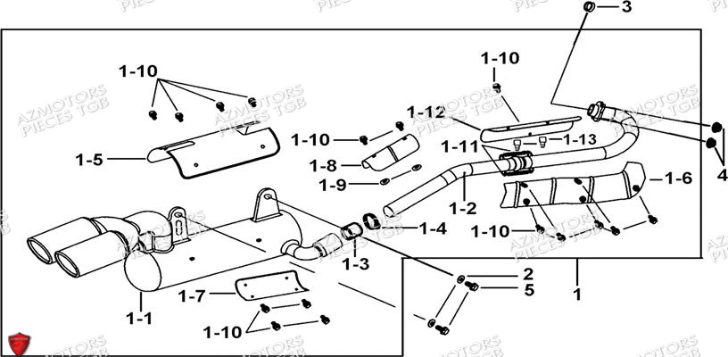 Ensemble Echappement AZMOTORS Pieces TGB BLADE 500 SL EFI (No Serie RFCFTGTBB...Type: FTG-HDE)