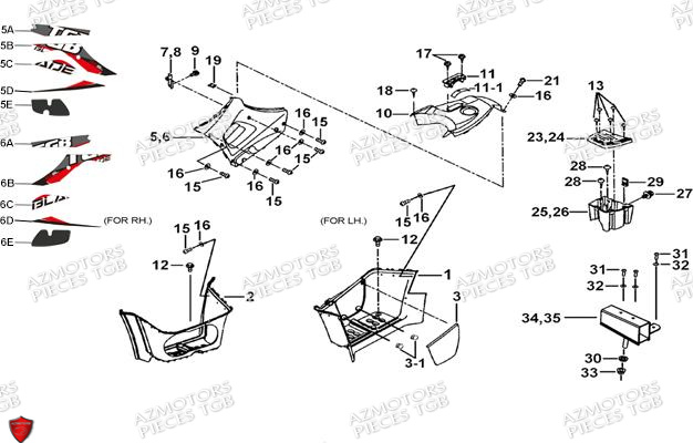 Marche Pied AZMOTORS Pieces TGB BLADE 500 SL EFI (No Serie RFCFTGTBB...Type: FTG-HDE)