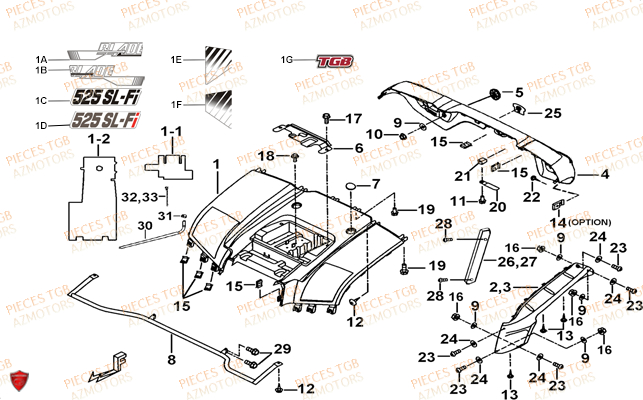 Carrosserie Arriere TGB Pieces BLADE 525 SE_FI (2012 - 2014) (No Serie RFCFBFFGE...Type: FBG-HFE)