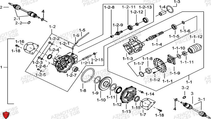 Ensemble Differentiel Arriere AZMOTORS Pieces TGB BLADE 550 LT EPS (No Serie RFCFLGFLE...Type FTG-HDLE)

