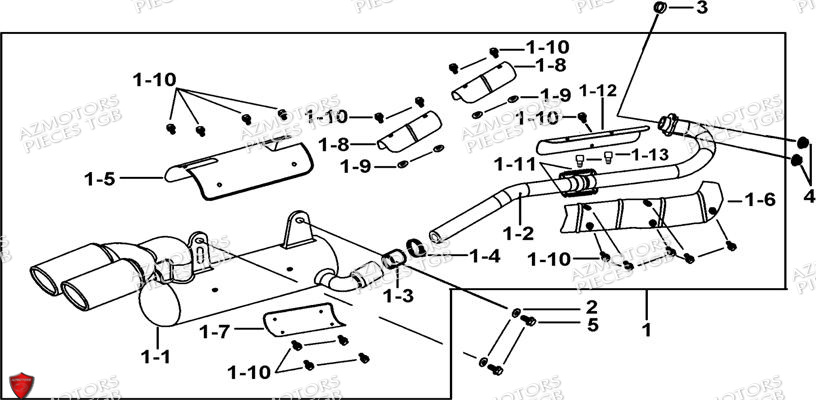 Ensemble Echappement AZMOTORS Pieces TGB BLADE 550 LT EPS (No Serie RFCFLGFLE...Type FTG-HDLE)

