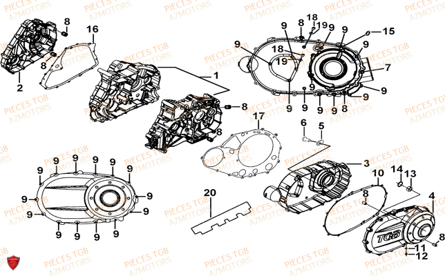 Carter Moteur AZMOTORS Pieces TGB BLADE 550 LT FI 4x4 (2016) (No Serie RFCLTGLTA...Type FTG-HDLE)