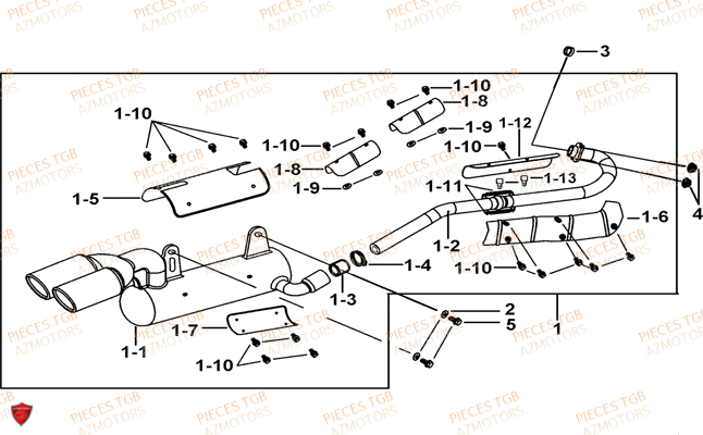 Echappement AZMOTORS Pieces TGB BLADE 550 LT FI 4x4 (2016) (No Serie RFCLTGLTA...Type FTG-HDLE)