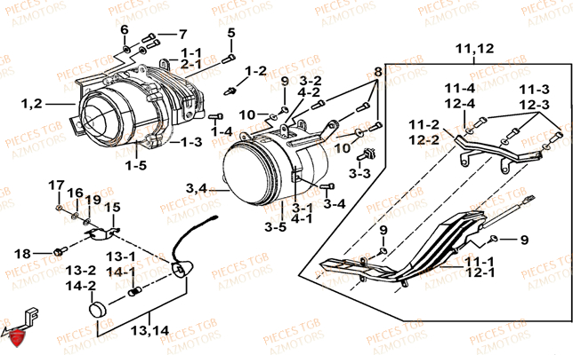 Eclairage Avant AZMOTORS Pieces TGB BLADE 550 LT FI 4x4 (2016) (No Serie RFCLTGLTA...Type FTG-HDLE)