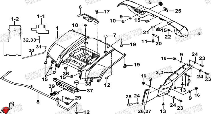 Carrosserie Arriere AZMOTORS Pieces TGB BLADE 550 SE EPS (No Serie RFCFBGFTP... ET RFCFTGTBA... Type: FTG-HDE)

