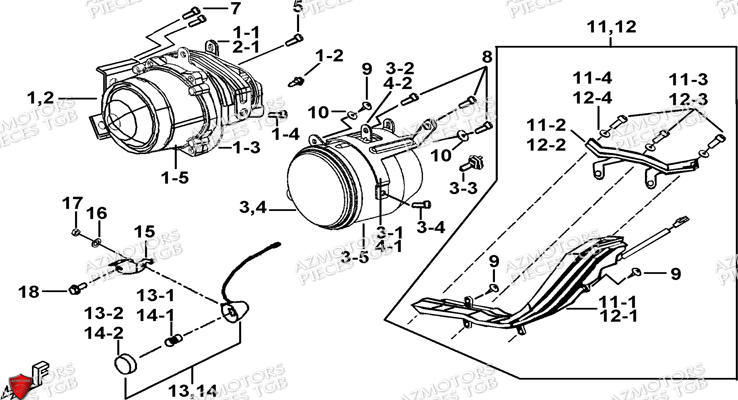 Eclairage Avant AZMOTORS Pieces TGB BLADE 550 SE EPS (No Serie RFCFBGFTP... ET RFCFTGTBA... Type: FTG-HDE)

