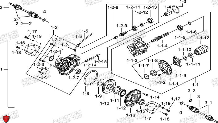 Ensemble Differentiel Arriere AZMOTORS Pieces TGB BLADE 550 SE EPS (No Serie RFCFBGFTP... ET RFCFTGTBA... Type: FTG-HDE)

