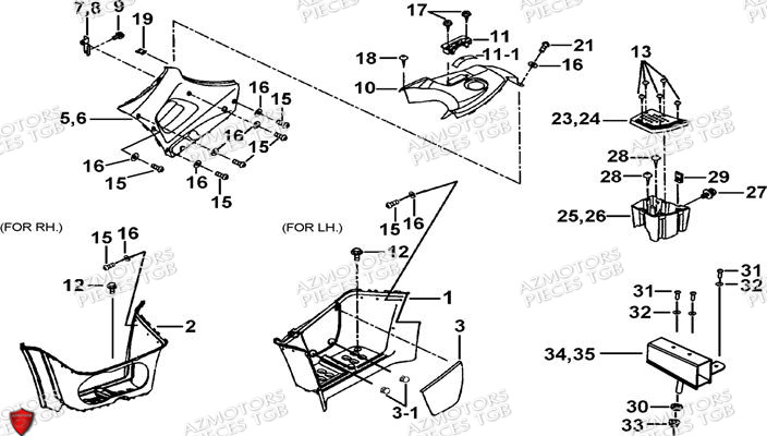 Marche Pied AZMOTORS Pieces TGB BLADE 550 SE EPS (No Serie RFCFBGFTP... ET RFCFTGTBA... Type: FTG-HDE)

