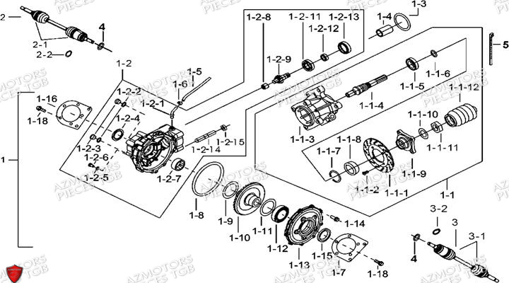 Ensemble Differentiel Arriere AZMOTORS Pieces TGB BLADE 600 SE EPS (No Serie RFCFTHTBA.. ET RFCFTHTBC.. Type: FTH-HDE ET FTH-JDE)