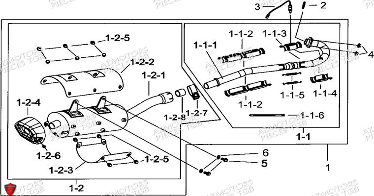Ensemble Echappement AZMOTORS Pieces TGB BLADE 600 SE EPS (No Serie RFCFTHTBA.. ET RFCFTHTBC.. Type: FTH-HDE ET FTH-JDE)