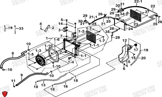Ensemble Refroidissement AZMOTORS Pieces TGB BLADE 600 SE EPS (No Serie RFCFTHTBA.. ET RFCFTHTBC.. Type: FTH-HDE ET FTH-JDE)