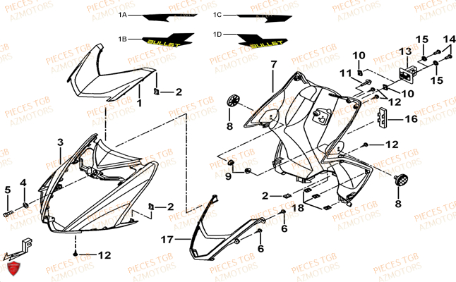 Carenage Avant TGB Pieces TGB BULLET 50 (No Serie RFCBM145B...Type: BM1-BE)