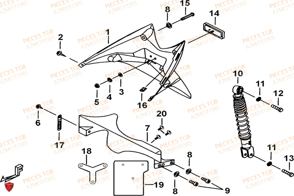 Garde Boue Arriere TGB Pieces TGB BULLET 50 (No Serie RFCBM145B...Type: BM1-BE)