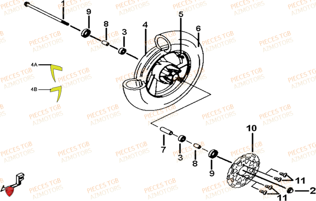 Roue Avant TGB Pieces TGB BULLET 50 (No Serie RFCBM145B...Type: BM1-BE)