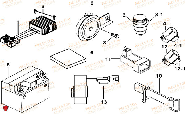 Systeme Electrique 3 TGB Pieces TGB BULLET 50 (No Serie RFCBM145B...Type: BM1-BE)