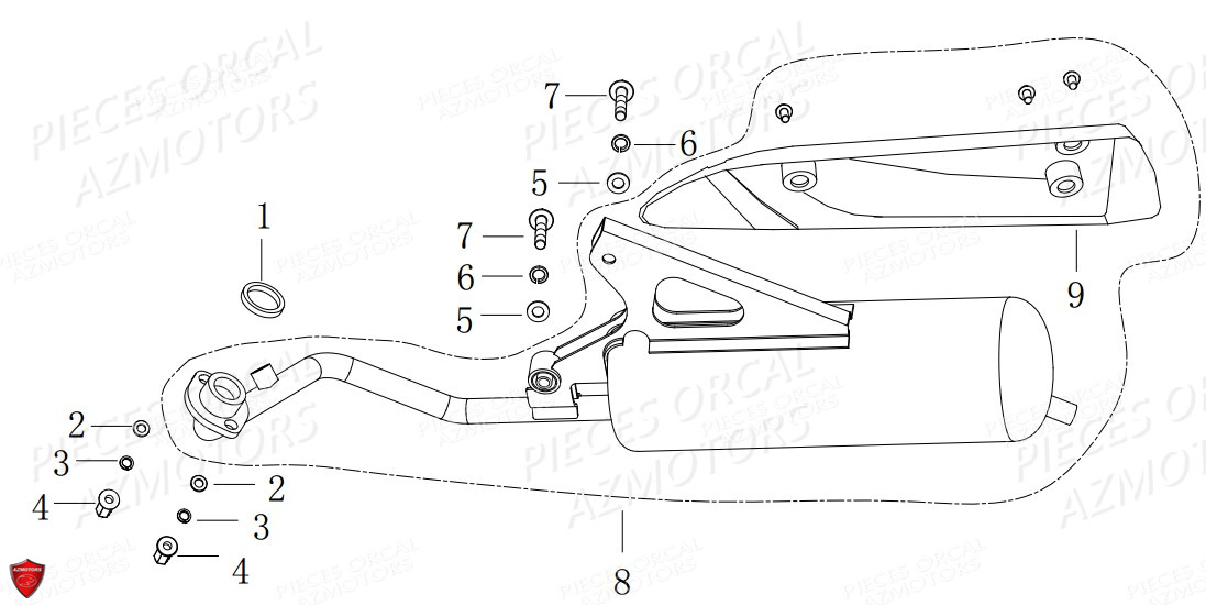 Echappement ORCAL Pièces Orcal CAVARO 50cc 4T Euro4