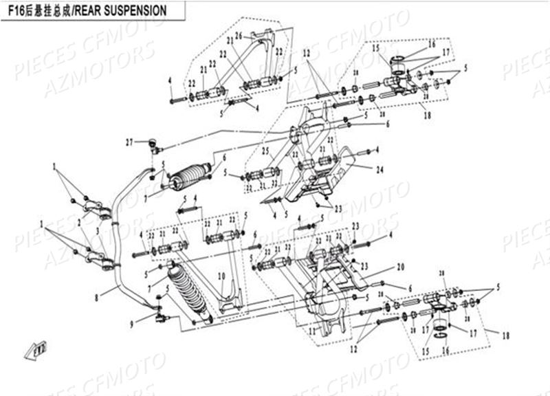 SUSPENSION ARRIERE AZMOTORS CFORCE 550