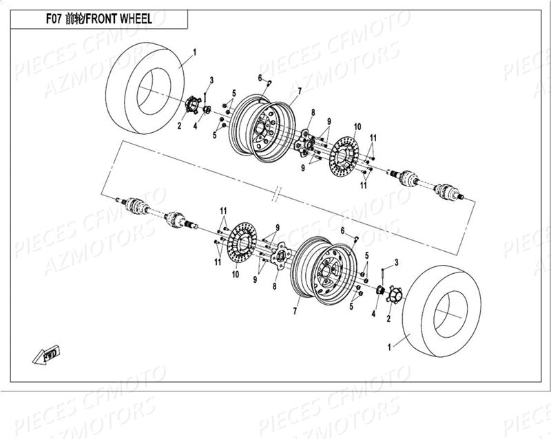 ROUES AVANT AZMOTORS CFORCE 550 T3