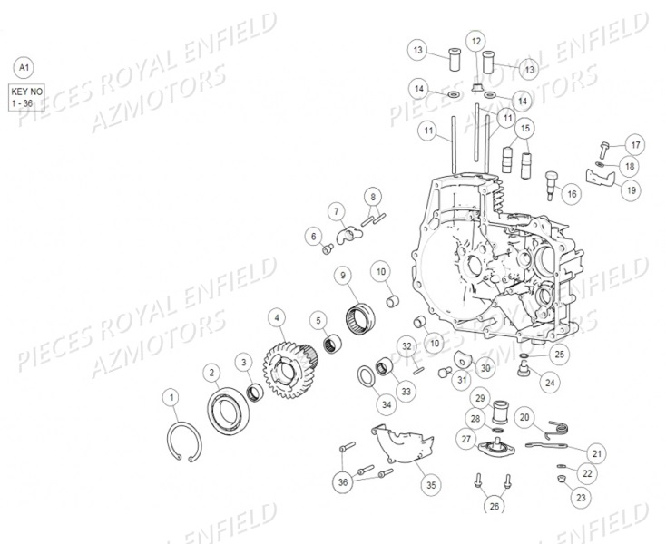 ENSEMBLE_CARTER_MOTEUR_DROIT ROYAL ENFIELD Pieces ROYAL ENFIELD BULLET CLASSIC 500 (E4) CHROME BLACK / CHROME GREEN / CHROME GRAPHITE 2017-2019