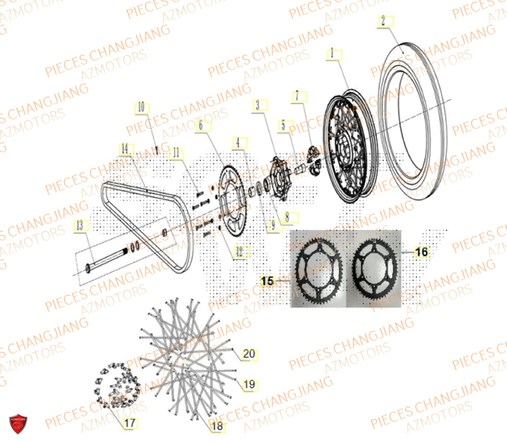 Roue Arriere CHANGJIANG Pieces SIDE-CAR CHANGJIANG 750 SIBERIAN EXPRESS EURO5+