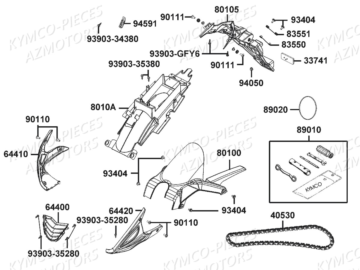 Garde Boue Arriere Chaine Transmission KYMCO Pieces CK1 125 4T EURO 3 (KT25AA)