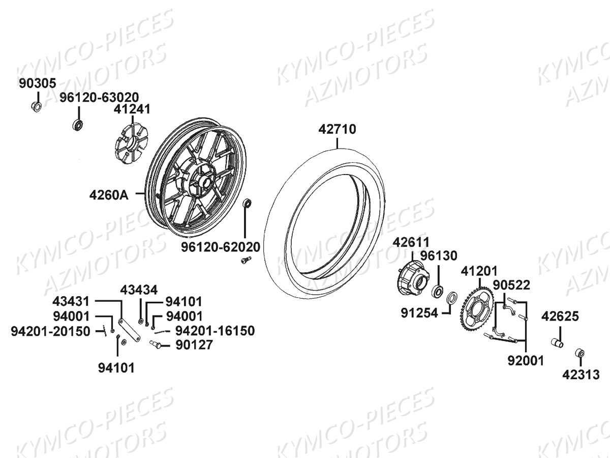 Roue Arriere KYMCO Pieces CK1 125 4T EURO 3 (KT25AA)