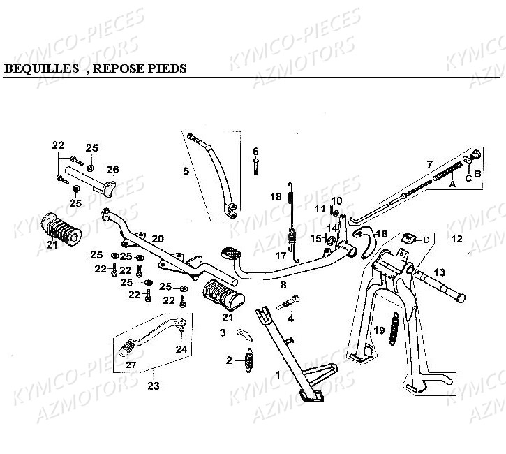 Bequilles Centrale Repose Pieds KYMCO Pièces Kymco CK PULSAR 125 4T EURO II (RA25EA)
