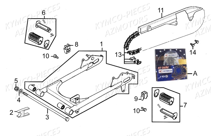 Bras Oscillant AZMOTORS Pièces Kymco CK PULSAR 125 4T EURO II (RA25EA)