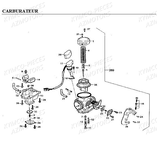 Carburateur AZMOTORS Pièces Kymco CK PULSAR 125 4T EURO II (RA25EA)