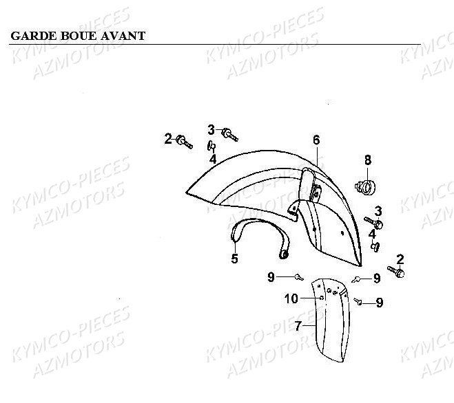 Garde Boue Avant AZMOTORS Pièces Kymco CK PULSAR 125 4T EURO II (RA25EA)