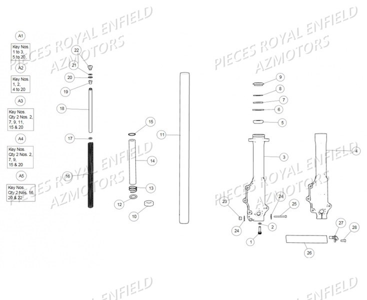 FOURCHE ROYAL ENFIELD Pieces ROYAL ENFIELD CLASSIC MAT 500 (E4) ARMY BATTLE GREEN / SQUADRON BLUE / DESERT STORM (2017-2019)