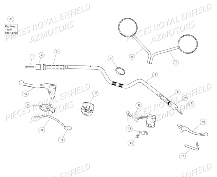 521186/B - REVETEMENT GAUCHE  (Royal Enfield) pour GUIDON ENSEMBLE de CLASSIC MAT