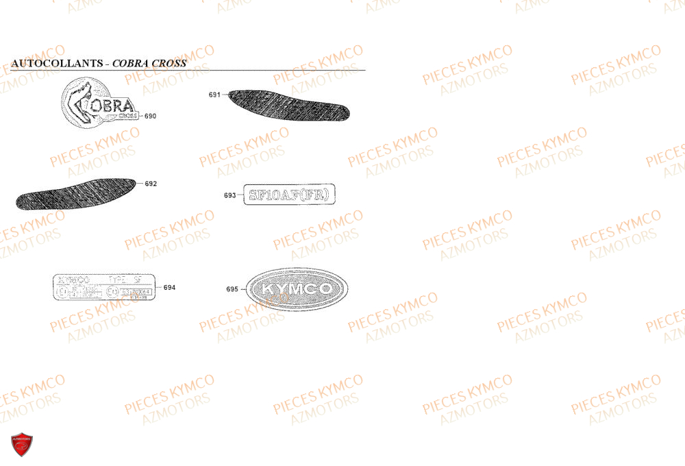 Autocollants Cobra Cross KYMCO Pieces COBRA 50 2T (SF10AF/SF10AG)
